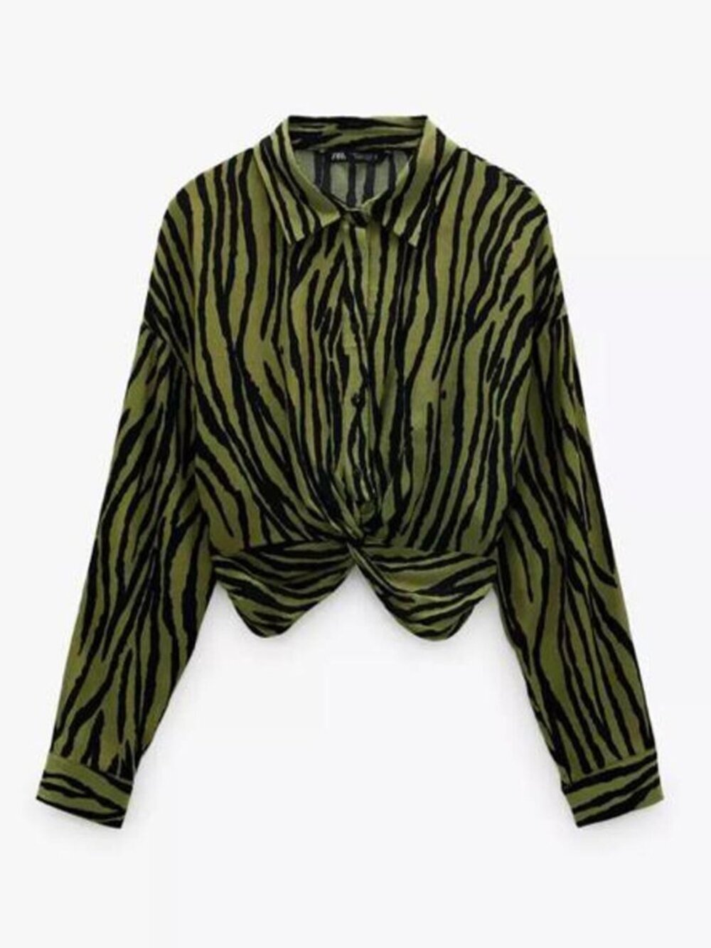 Zara green zebra print blouse with tie front detail. Size: XS